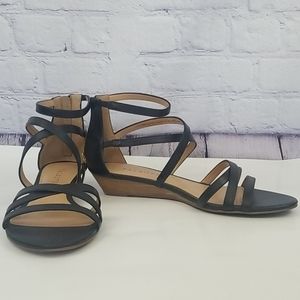 Talbots black leather strappy wedge sandals 8.5M
